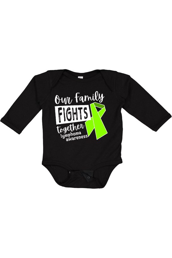 Our Family Fights Together Lymphoma Awareness Lime Ribbon Boys or Girls Long Sleeve Baby Bodysuit
