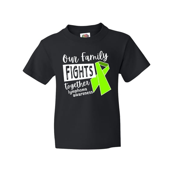 Inktastic Our Family Fights Together Lymphoma Awareness Lime Ribbon Youth T-Shirt