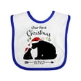 thumbnail image 1 of Inktastic Our First Christmas Bears in Santa Hats with Ornaments 2025 Boys or Girls Baby Bib, 1 of 4