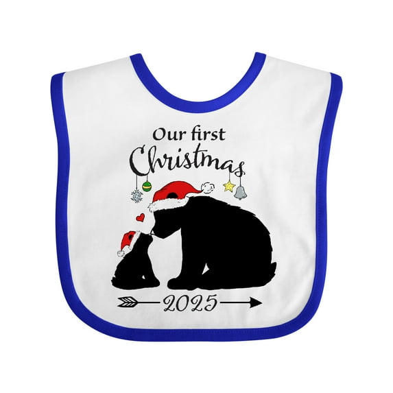 Inktastic Our First Christmas Bears in Santa Hats with Ornaments 2025 Boys or Girls Baby Bib