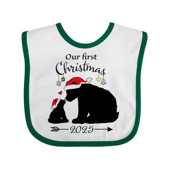 Inktastic Our First Christmas Bears in Santa Hats with Ornaments 2025 Boys or Girls Baby Bib
