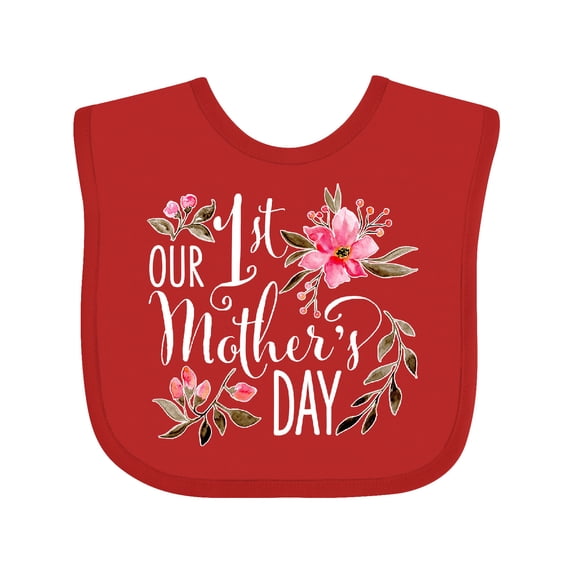 Inktastic Our First Mother's Day Pink Flowers Boys or Girls Baby Bib