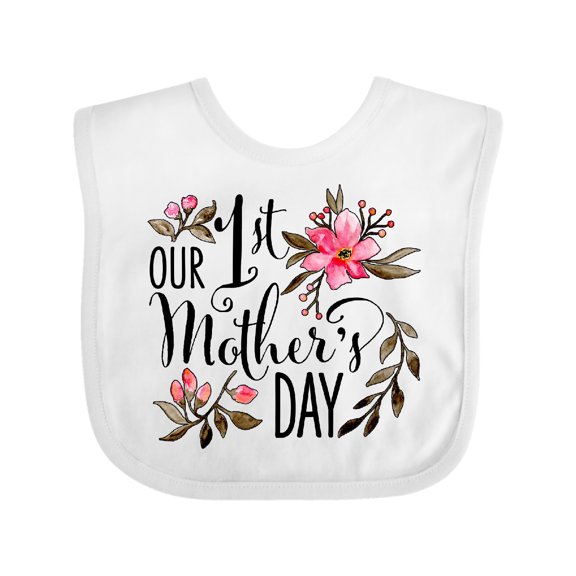 Inktastic Our First Mother's Day- Pink Flowers Boys or Girls Baby Bib