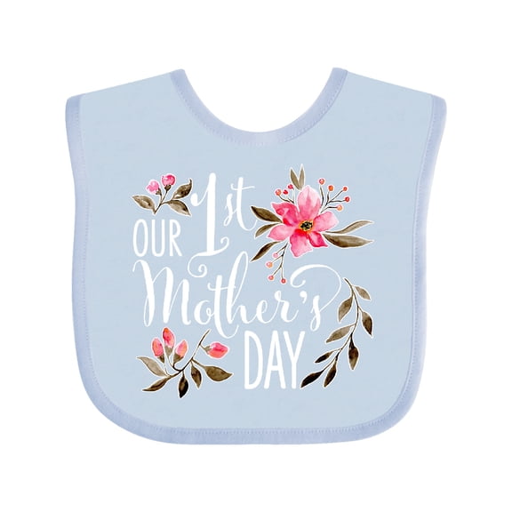 Inktastic Our First Mother's Day- Pink Flowers Boys or Girls Baby Bib