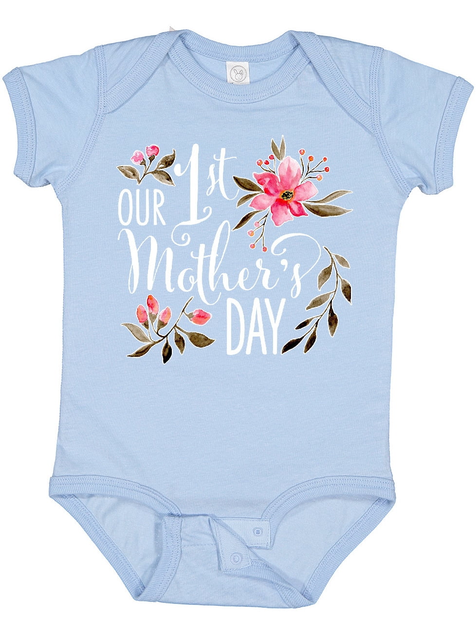 Inktastic Our First Mother's Day Pink Flowers Boys or Girls Baby Bodysuit