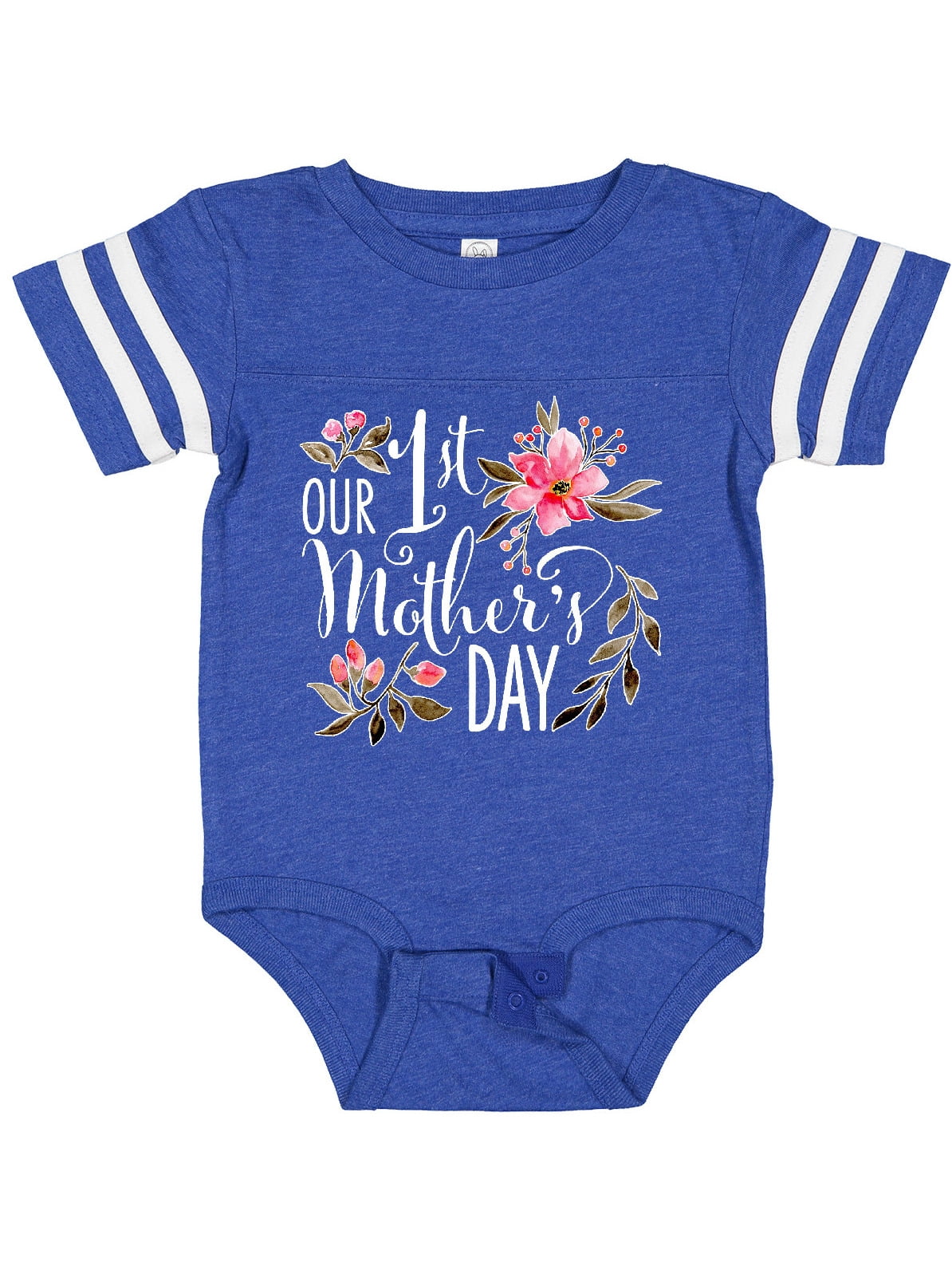 Inktastic Our First Mother's Day Pink Flowers Boys or Girls Baby Bodysuit