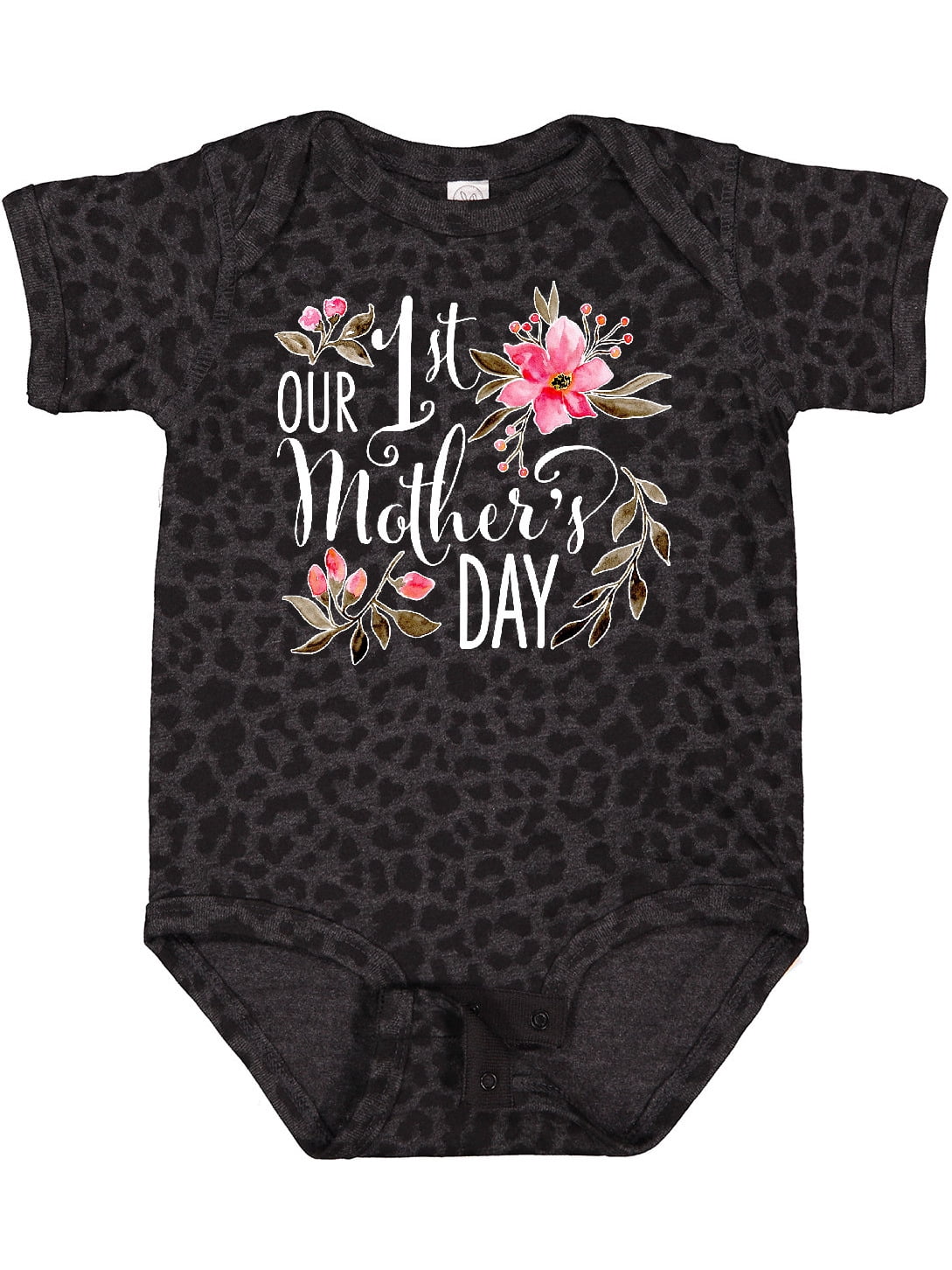 Inktastic Our First Mother's Day Pink Flowers Boys or Girls Baby Bodysuit