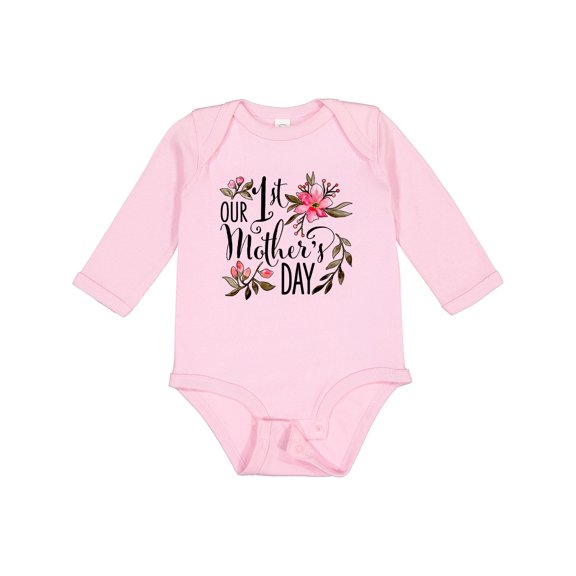 Inktastic Our First Mother's Day- Pink Flowers Boys or Girls Long Sleeve Baby Bodysuit
