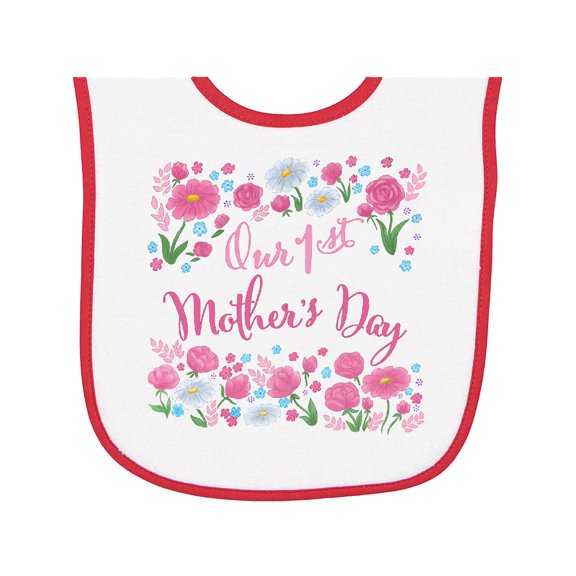 Inktastic Our First Mother's Day-roses and Daisies Baby Terry Cloth Bib