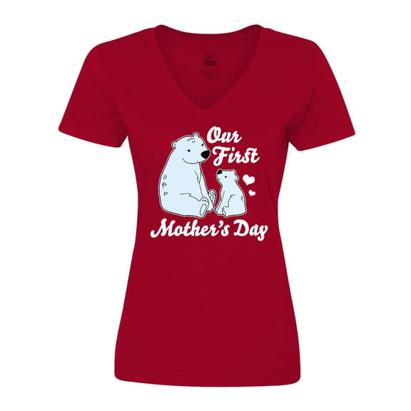 Inktastic Our First Mothers Day with Polar Bears Women's V-Neck T-Shirt