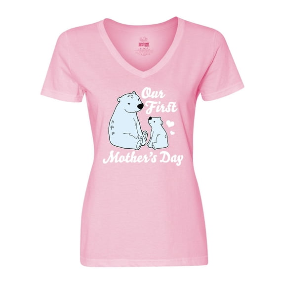 Inktastic Our First Mothers Day with Polar Bears Women's V-Neck T-Shirt