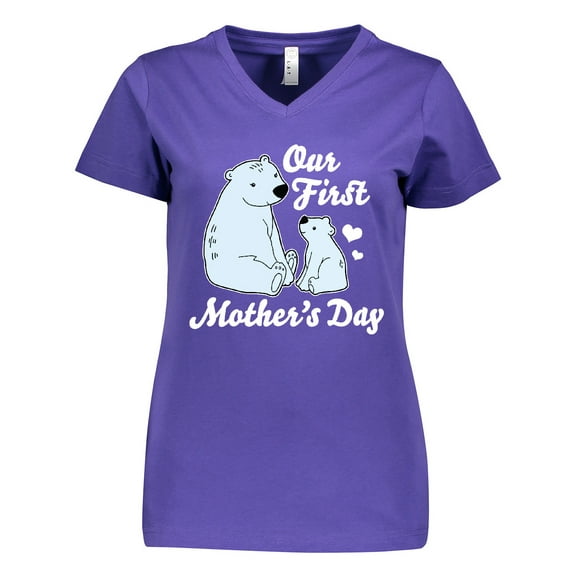 Inktastic Our First Mothers Day with Polar Bears Women's V-Neck T-Shirt