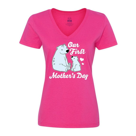 Inktastic Our First Mothers Day with Polar Bears Women's V-Neck T-Shirt