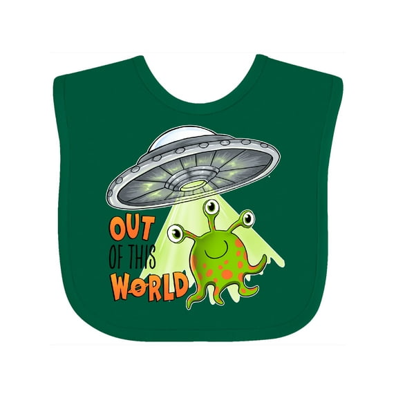 Inktastic Out of This World- Cute Green Alien UFO Boys or Girls Baby Bib