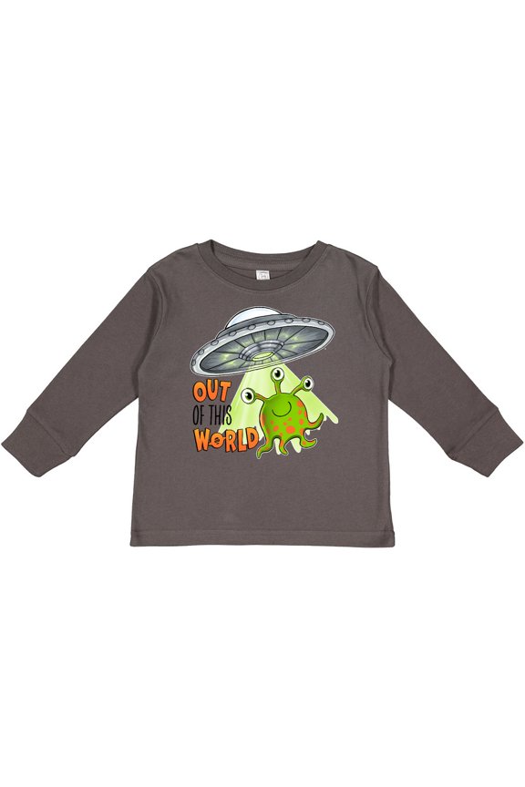 Out of This World- Cute Green Alien UFO Boys or Girls Long Sleeve Toddler T-Shirt