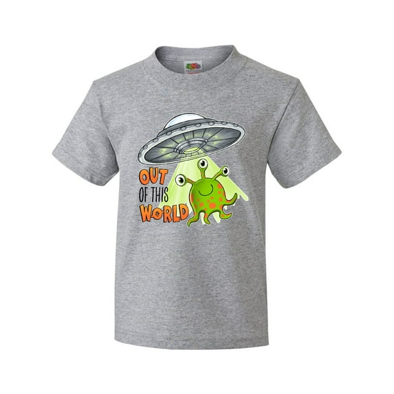 Inktastic Out of This World- Cute Green Alien UFO Youth T-Shirt