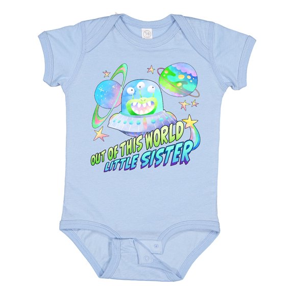 Inktastic Out of This World Little Sister Cute Alien in Outer Space Girls Baby Bodysuit