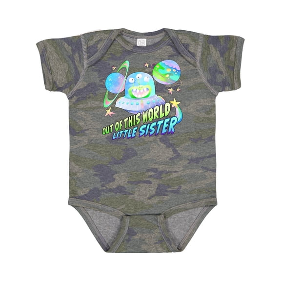Inktastic Out of This World Little Sister Cute Alien in Outer Space Girls Baby Bodysuit