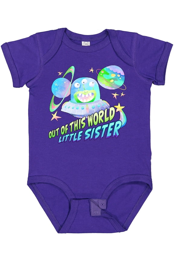 Out of This World Little Sister Cute Alien in Outer Space Girls Baby Bodysuit