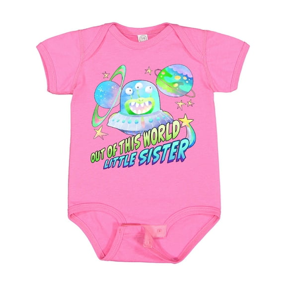 Inktastic Out of This World Little Sister Cute Alien in Outer Space Girls Baby Bodysuit
