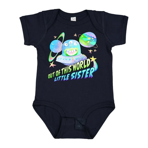 Inktastic Out of This World Little Sister Cute Alien in Outer Space Girls Baby Bodysuit