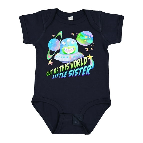 Inktastic Out of This World Little Sister Cute Alien in Outer Space Girls Baby Bodysuit