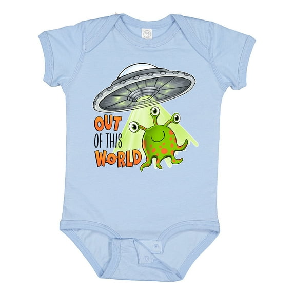 Inktastic Out of this World- cute green alien UFO Boys or Girls Baby Bodysuit
