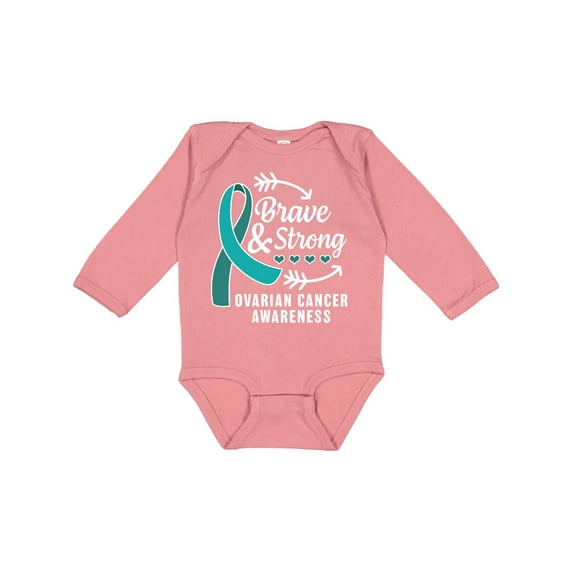 Inktastic Ovarian Cancer Awareness Brave and Strong with Arrows Boys or Girls Long Sleeve Baby Bodysuit
