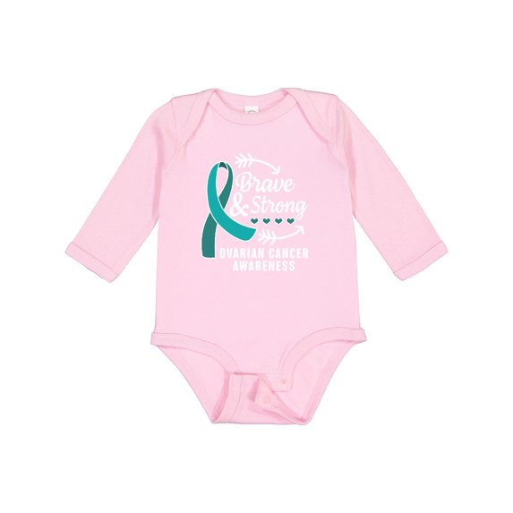 Inktastic Ovarian Cancer Awareness Brave and Strong with Arrows Boys or Girls Long Sleeve Baby Bodysuit