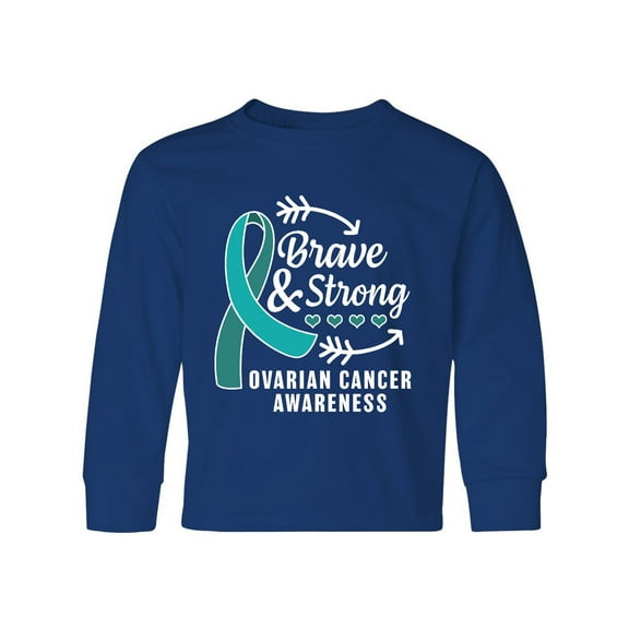 Inktastic Ovarian Cancer Awareness Brave and Strong with Arrows Long Sleeve Youth T-Shirt