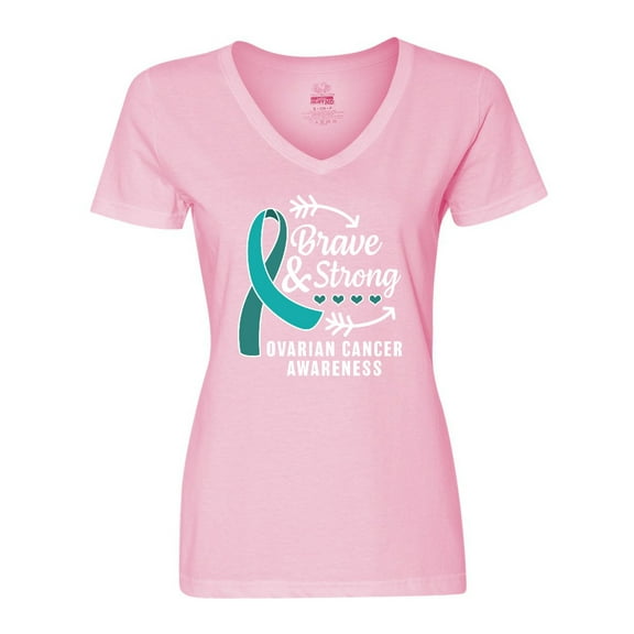 Inktastic Ovarian Cancer Awareness Brave and Strong with Arrows Women's V-Neck T-Shirt