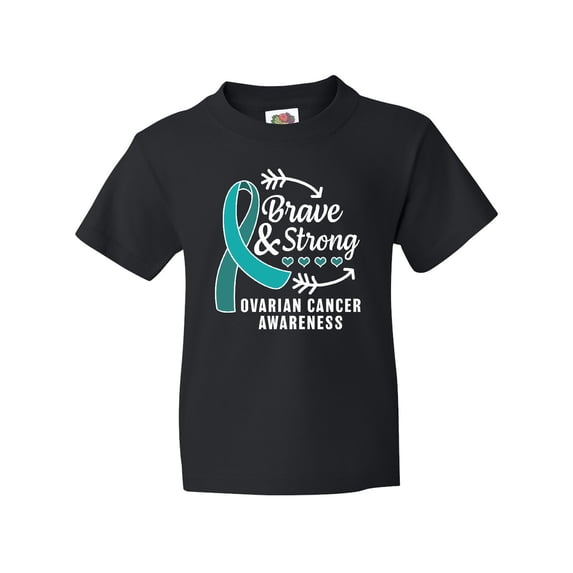 Inktastic Ovarian Cancer Awareness Brave and Strong with Arrows Youth T-Shirt