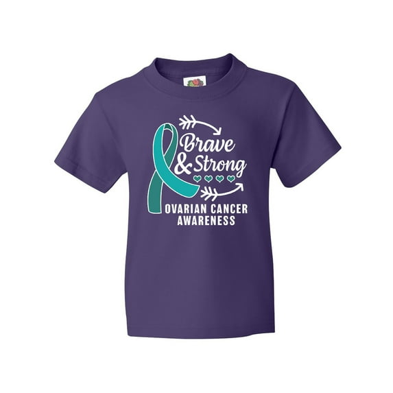 Inktastic Ovarian Cancer Awareness Brave and Strong with Arrows Youth T-Shirt
