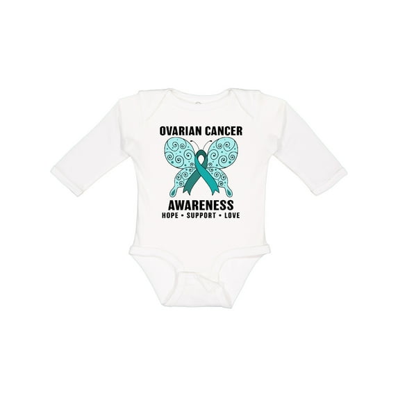 Inktastic Ovarian Cancer Awareness Hope Support and Love Boys or Girls Long Sleeve Baby Bodysuit