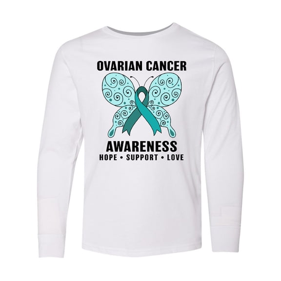 Inktastic Ovarian Cancer Awareness Hope Support and Love Long Sleeve Youth T-Shirt