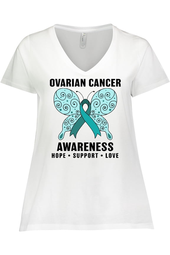 Ovarian Cancer Awareness Hope Support and Love Women's Plus Size V-Neck T-Shirt