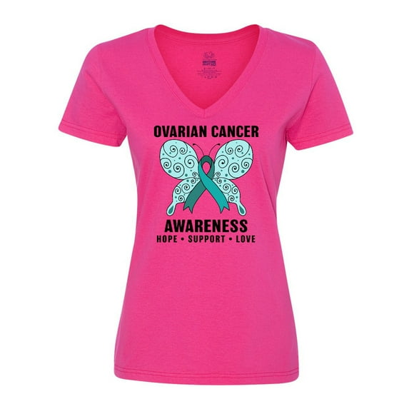 Inktastic Ovarian Cancer Awareness Hope Support and Love Women's V-Neck T-Shirt