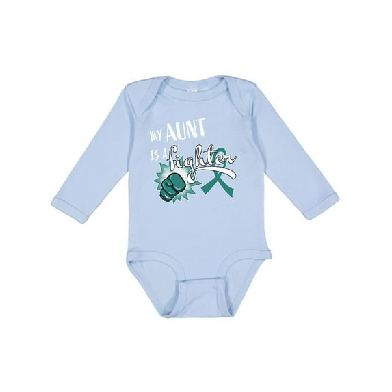 Inktastic Ovarian Cancer Awareness My Aunt is a Fighter Boys or Girls Long Sleeve Baby Bodysuit