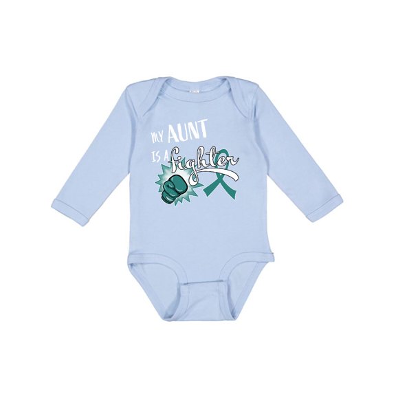 Inktastic Ovarian Cancer Awareness My Aunt is a Fighter Boys or Girls Long Sleeve Baby Bodysuit