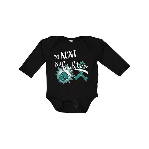 Inktastic Ovarian Cancer Awareness My Aunt is a Fighter Boys or Girls Long Sleeve Baby Bodysuit