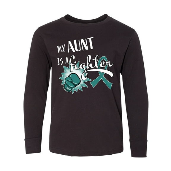 Inktastic Ovarian Cancer Awareness My Aunt is a Fighter Long Sleeve Youth T-Shirt