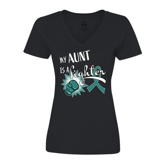 Inktastic Ovarian Cancer Awareness My Aunt is a Fighter Women's V-Neck T-Shirt