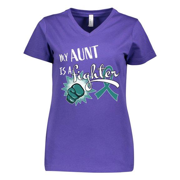 Inktastic Ovarian Cancer Awareness My Aunt is a Fighter Women's V-Neck T-Shirt
