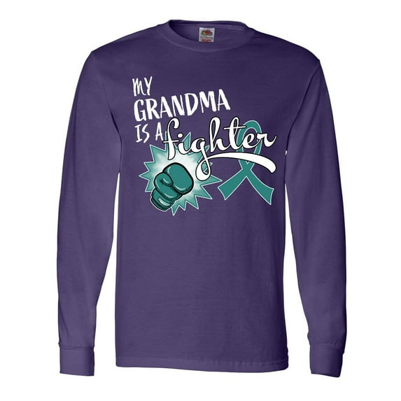 Inktastic Ovarian Cancer Awareness My Grandma is a Fighter Long Sleeve T-Shirt