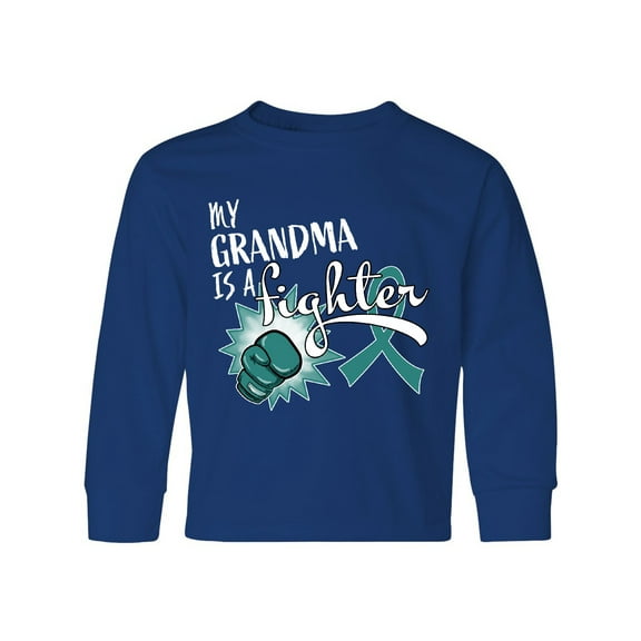 Inktastic Ovarian Cancer Awareness My Grandma is a Fighter Long Sleeve Youth T-Shirt