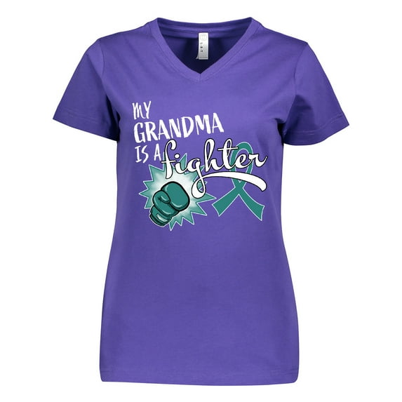Inktastic Ovarian Cancer Awareness My Grandma is a Fighter Women's V-Neck T-Shirt