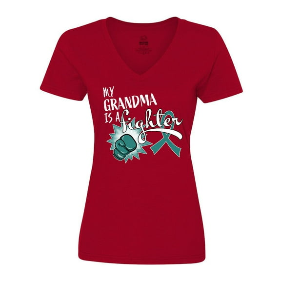 Inktastic Ovarian Cancer Awareness My Grandma is a Fighter Women's V-Neck T-Shirt