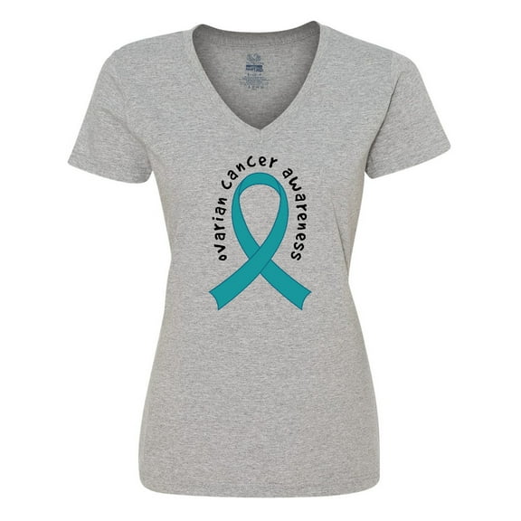 Inktastic Ovarian Cancer Awareness Ribbon Women's V-Neck T-Shirt