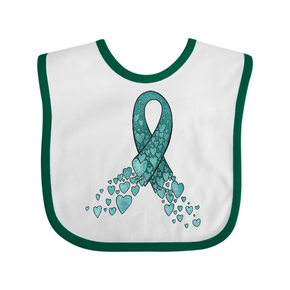 Inktastic Ovarian Cancer Awareness Teal Ribbon Made of Hearts Boys or Girls Baby Bib