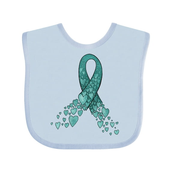 Inktastic Ovarian Cancer Awareness Teal Ribbon Made of Hearts Boys or Girls Baby Bib